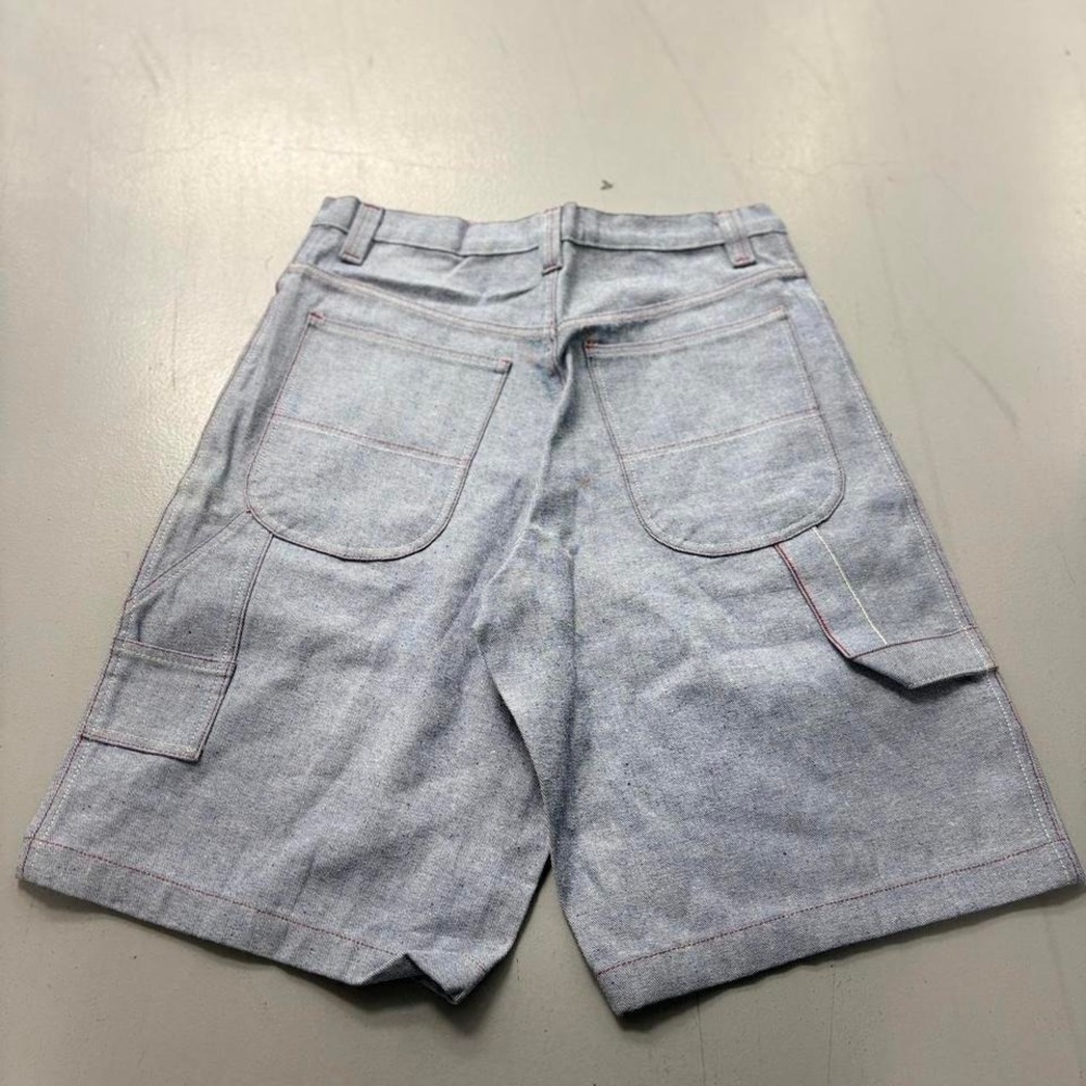 Vintage Chambray Carpenter Shorts Red Stitch Utility Cargo Pockets Sz 34